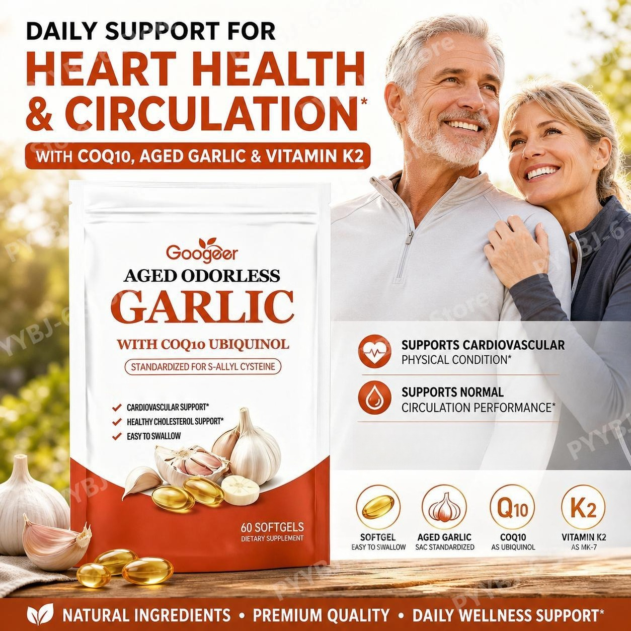 Coq10 Ubiquinol Softgel - Googeer Aged Odorless Garlic Softgels with