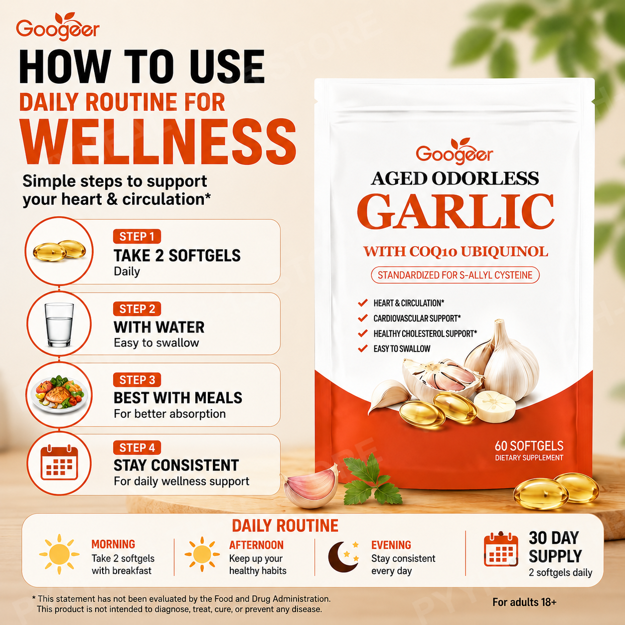 Googeer Aged Odorless Garlic S - Coq10 Ubiquinol Softgel recension och pris
