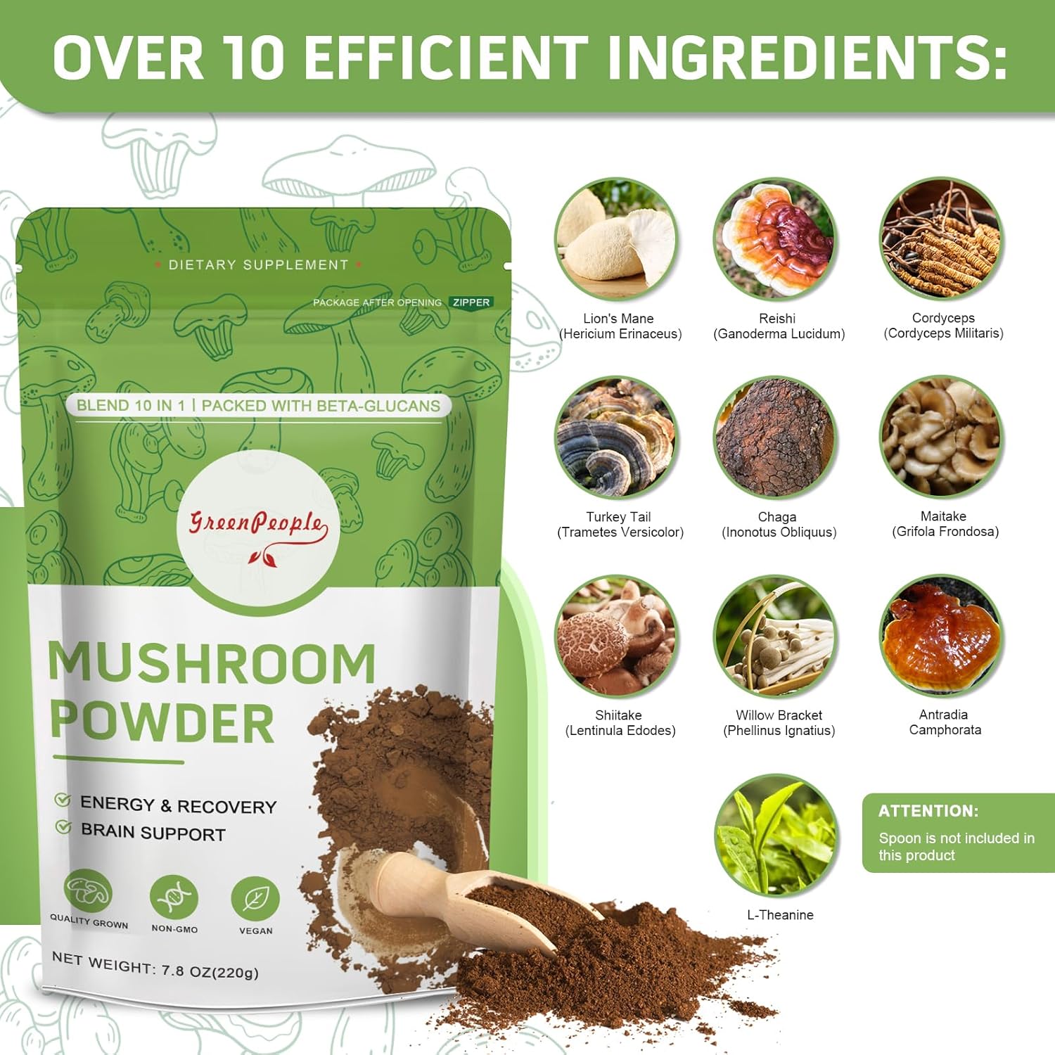 GREENPEOPLE 10-in-1 Mushrooms  - Lion Mane Mushroom recension och pris