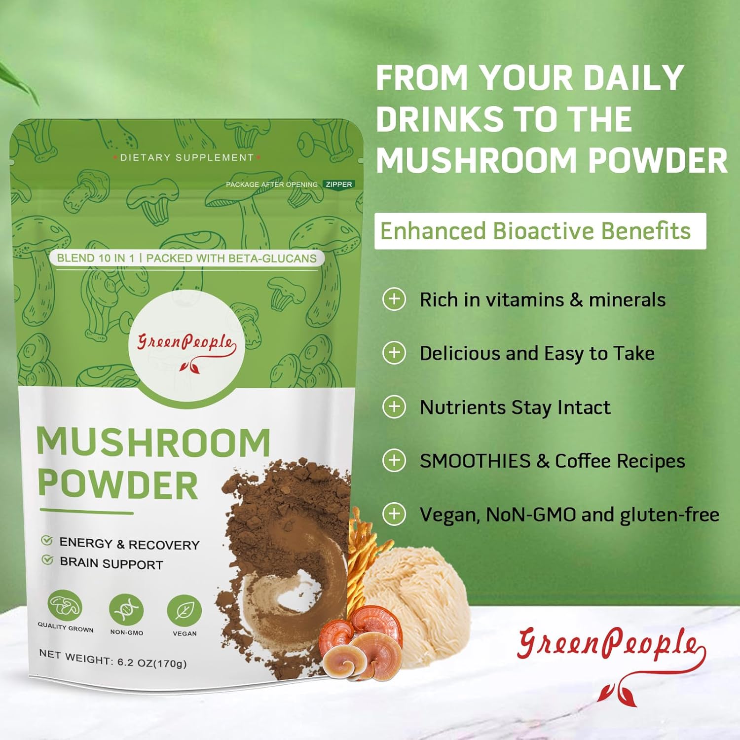 GREENPEOPLE 10-in-1 Mushrooms  - Lion Mane Mushroom recension och pris